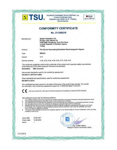 Bion-X certificate